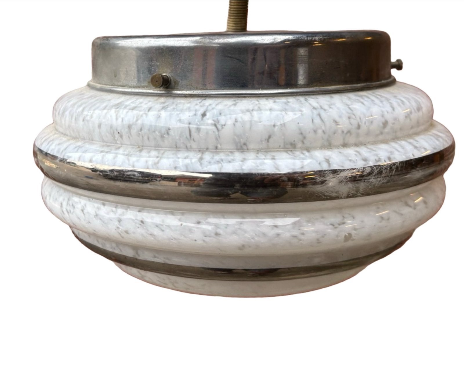Vintage Art Deco Plafondlamp - Melkglas met Chroom, Ophalen of Verzenden