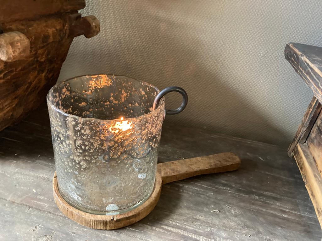 Leuke sobere plankje lepel waxinehouder, Ophalen of Verzenden, Hout, Minder dan 25 cm