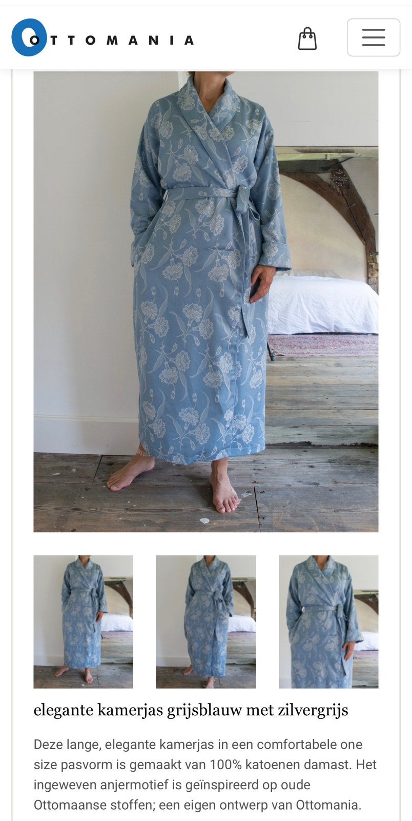 Ottomania kamerjas enkel lengte blauw/zilver NP €119, Kleding | Dames, Ottomania, Verzenden, Zo goed als nieuw