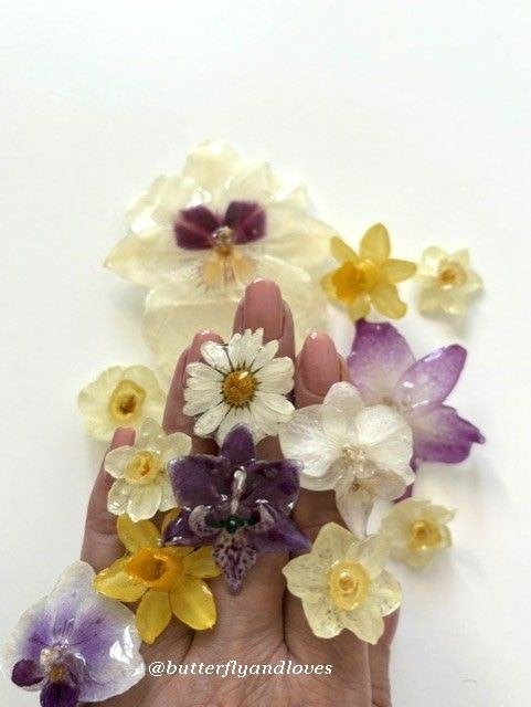 Statement ring met echte bloem Narcis, Orchidee of Margriet, Ophalen, Overige materialen, Overige kleuren, Nieuw