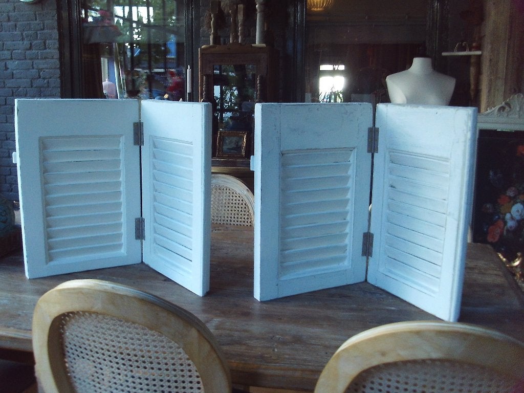 4 Witte houten louvre luiken voor vensterbank brocante, Ophalen, Hout, Wit, Gebruikt
