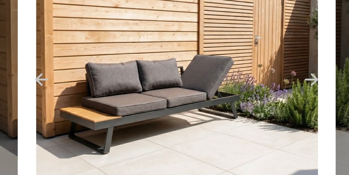 Luxe verstelbare ligbed loungebank met houten zijtafel, Ophalen, Zo goed als nieuw, Aluminium