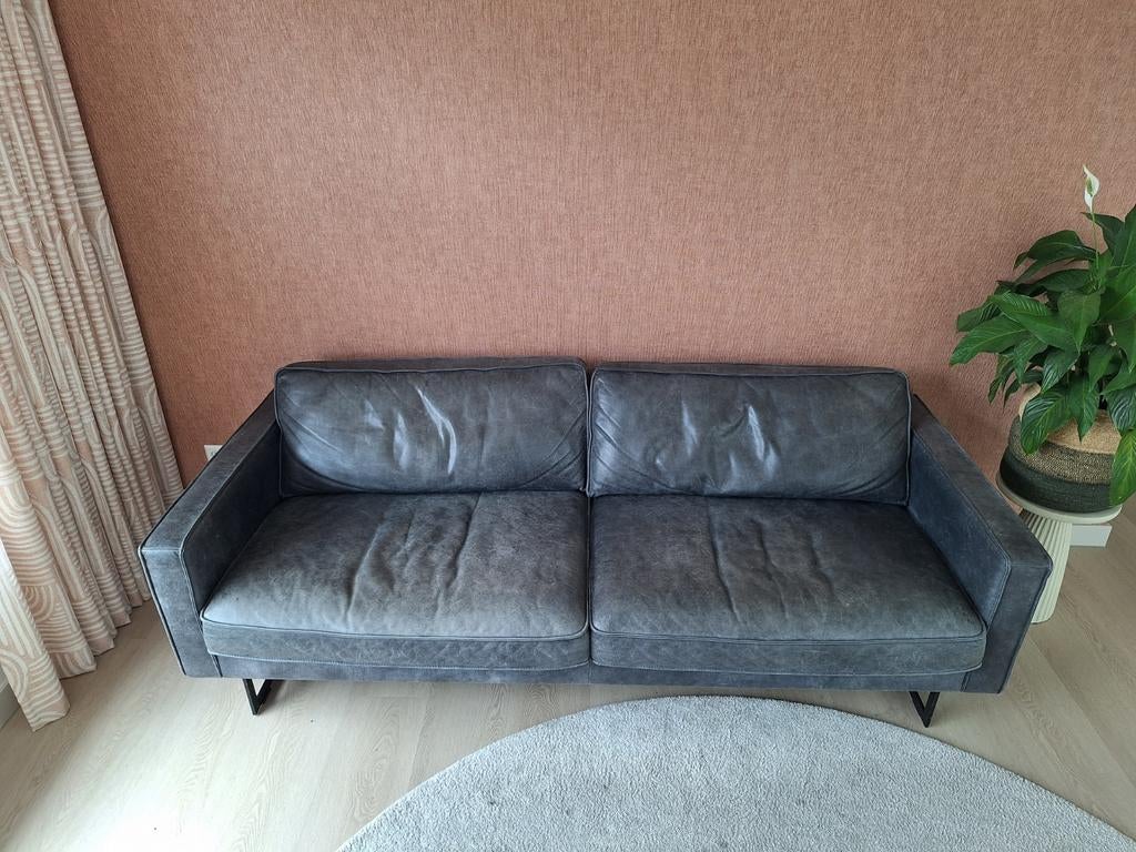 Bank leer, Huis en Inrichting, Banken | Bankstellen, Ophalen, Gebruikt, 200 tot 250 cm, Leer