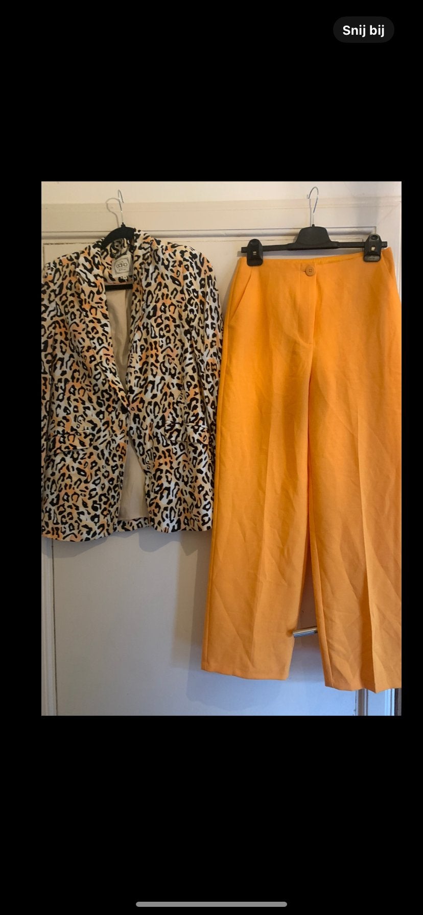 Stijlvolle set: Aaiko blazer (panterprint) & Primark broek (, Maat 38/40 (M), Kostuum of Pak, Oranje, Ophalen of Verzenden