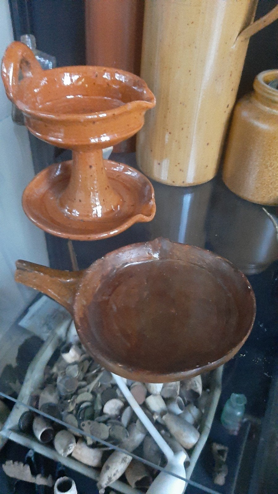 Antieke 17e-eeuwse olielamp en 16e-eeuwse steelpan, Ophalen of Verzenden