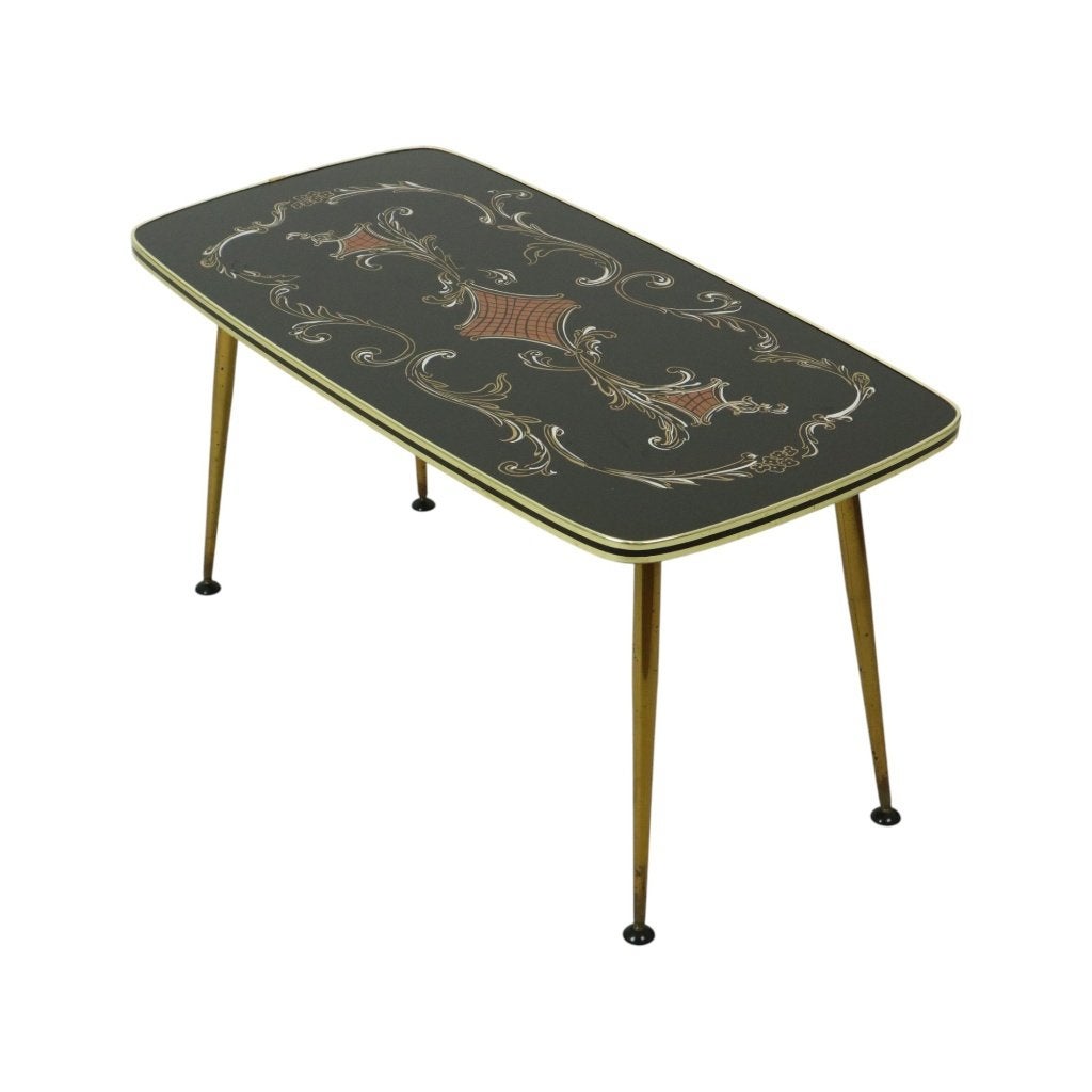 Fifties Rockabilly Salontafel Glas Conische Gouden Poten 90c, Ophalen, Gebruikt, 100 tot 150 cm, 50 tot 100 cm