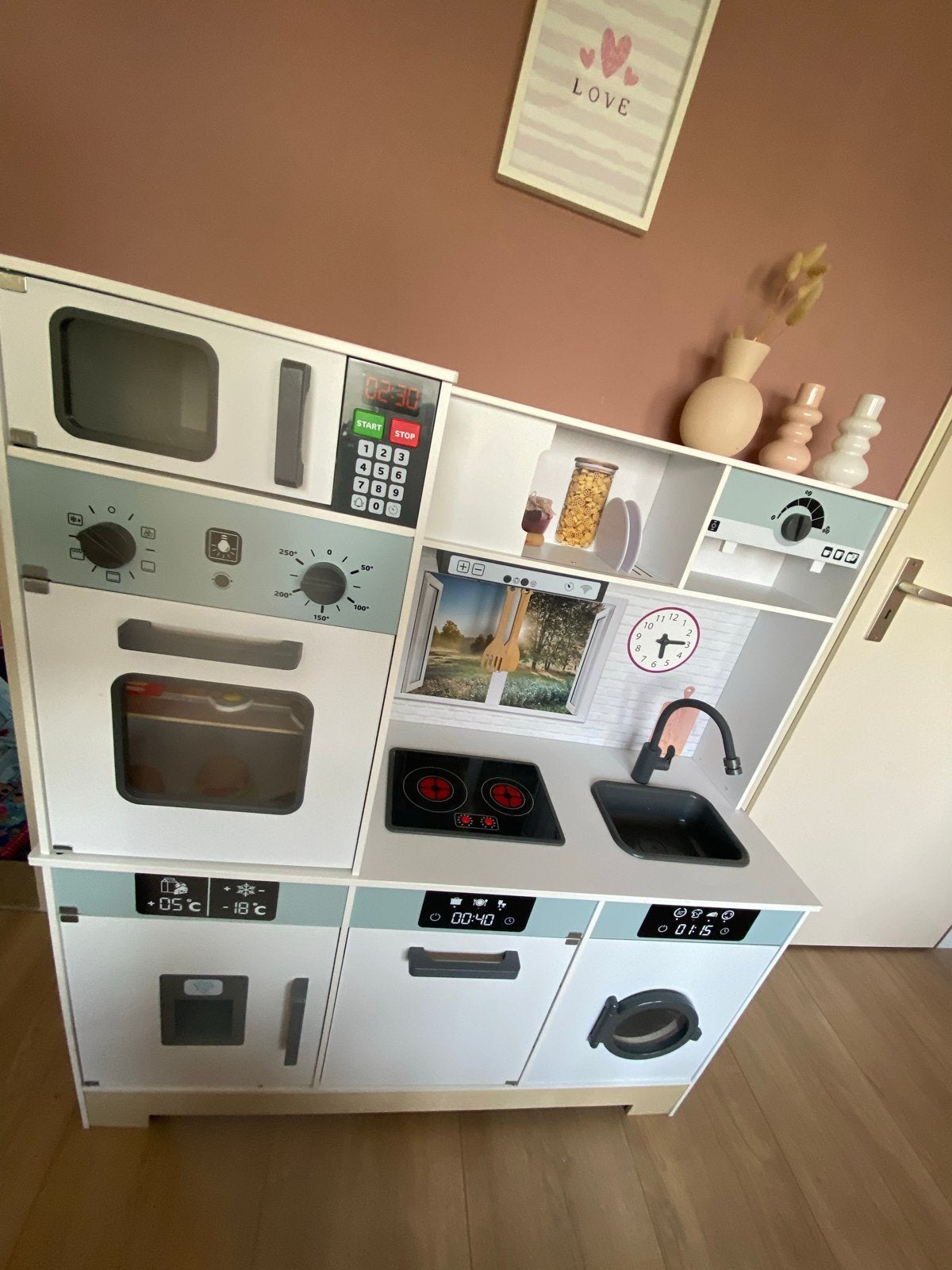Grote Speelkeuken met Groenten, Fruit, Pannetjes en Servies, Ophalen, Zo goed als nieuw, Hout, Speelkeuken