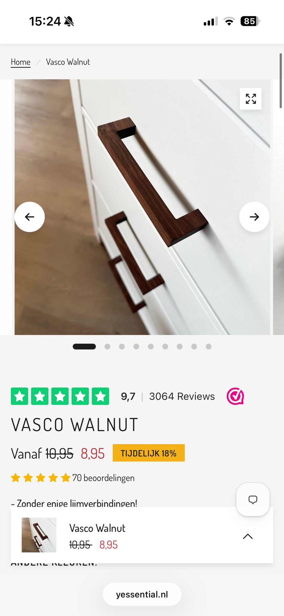 10x Vasco Walnut handgrepen - Nieuw, Ophalen of Verzenden, Nieuw