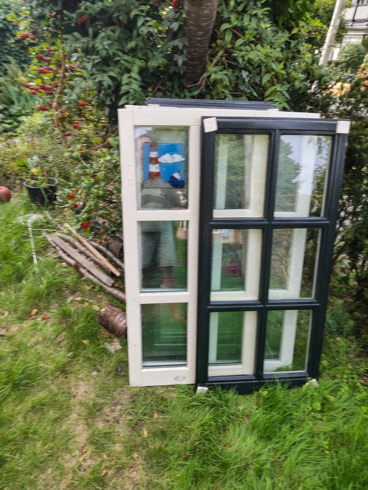 zes gevelramen meranti dubbelglas, Ophalen, Gevelraam of Ruit, Gebruikt, 80 tot 120 cm