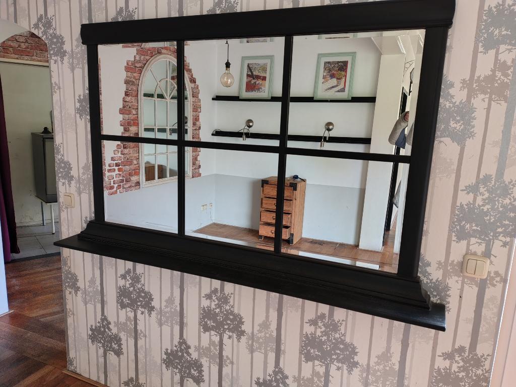 Leuke grote zwarte spiegel met facet randen, Huis en Inrichting, Woonaccessoires | Spiegels, Ophalen, Gebruikt, 100 tot 150 cm