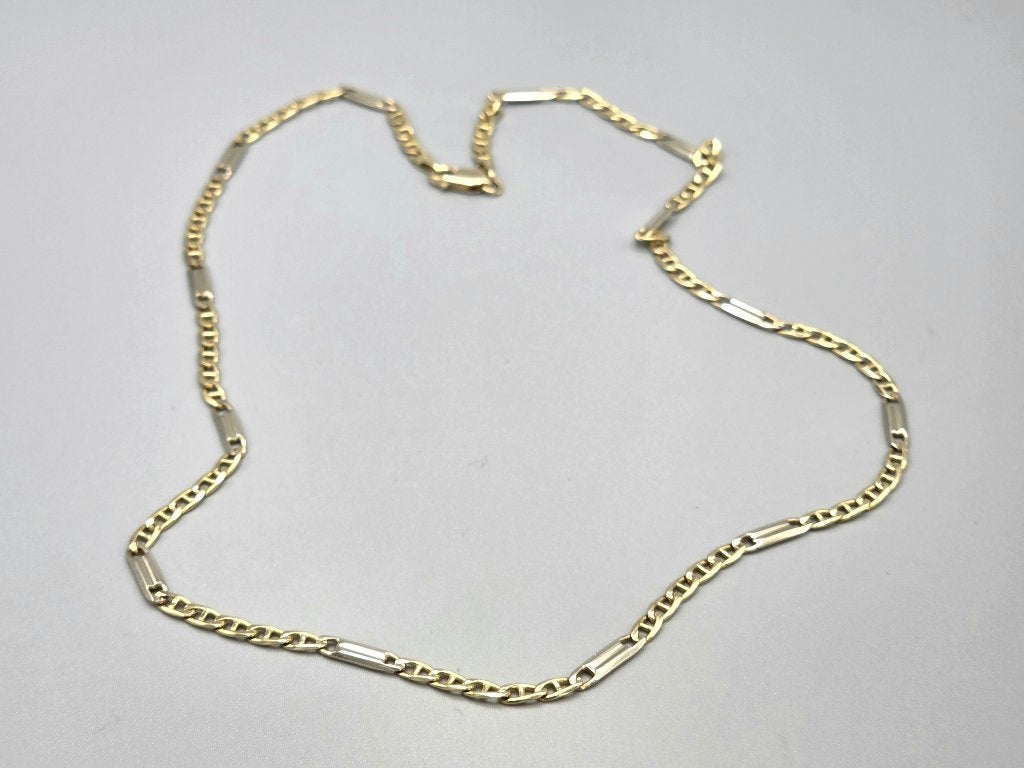 Vintage gouden bicolor ankerschakelketting plaatjes.2026/564, ., Ophalen of Verzenden, Zo goed als nieuw, .
