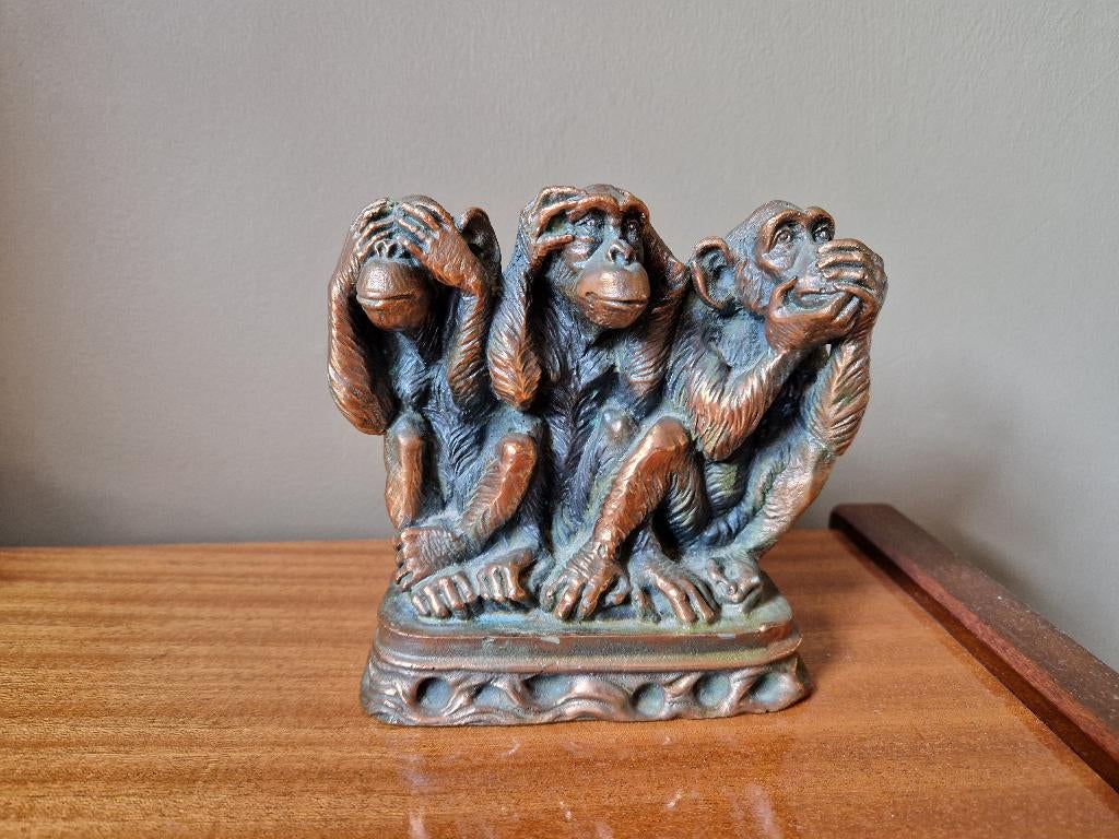 Bronzen Drie Wijze Apen op een voetbeeld, Ophalen of Verzenden