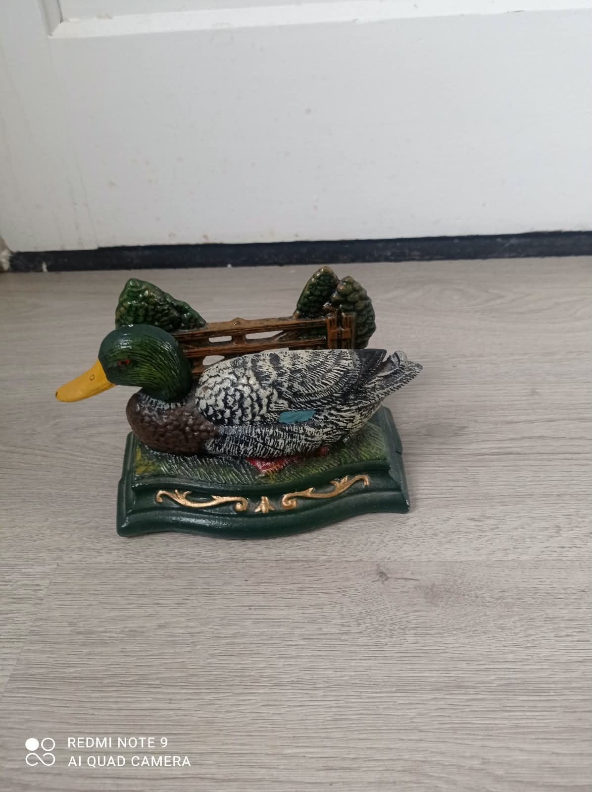 Vintage Gietijzeren Deurstopper - Wilde Eend Handgeschilderd, Binnen, Gebruikt, Ophalen of Verzenden, Meerkleurig