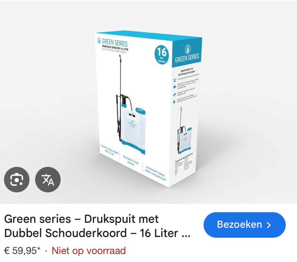 Drukspuit 16 liter te koop, Ophalen, Zo goed als nieuw