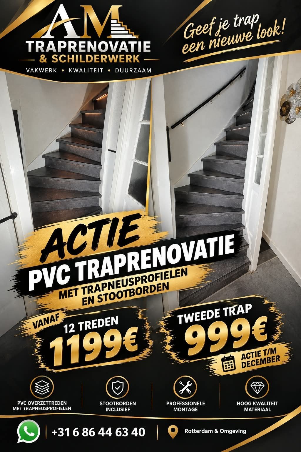 PVC Traprenovatie 12 Treden €1.199 | 2e Trap €999, Rotterdam, Ophalen of Verzenden, Nieuw, Tapijt