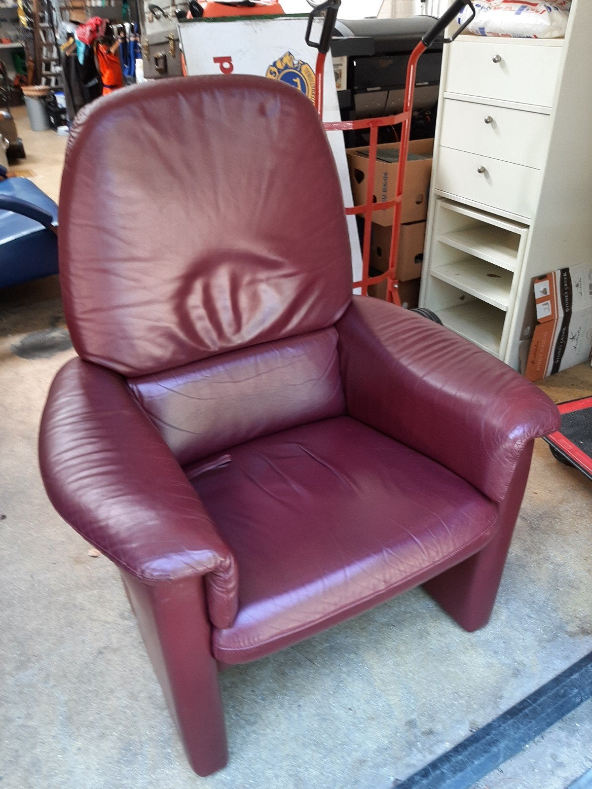 Bordeauxrode leren verstelbare relaxstoel - 90x70cm, Ophalen, Gebruikt, Modern, Comfort, Leer