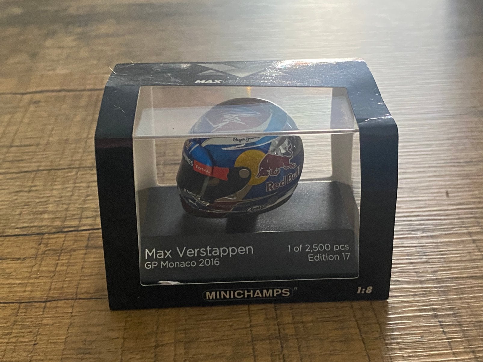 Max Verstappen Monaco GP helmet 2016 1:8, Ophalen of Verzenden, Zo goed als nieuw, Auto