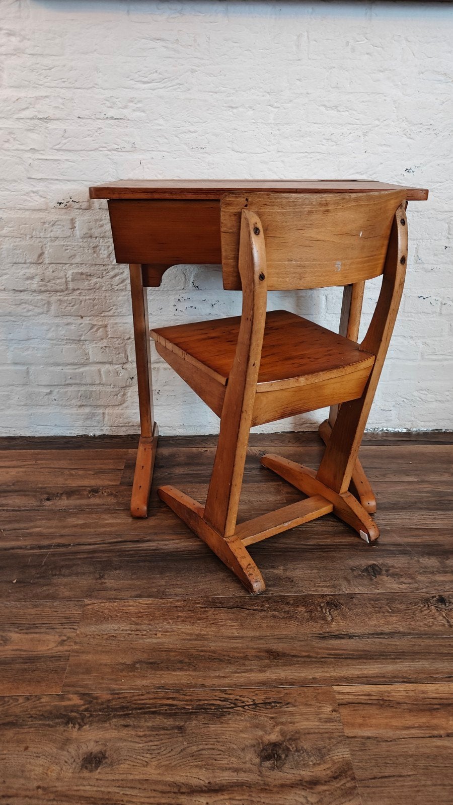 Vintage Schooltafel met Klepkast en Bijbehorende Stoel, Ophalen