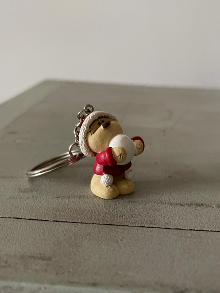 Sleutelhanger beertje met sneeuwbal en kerstpakje, Ophalen of Verzenden, Zo goed als nieuw, Knuffel of Figuurtje