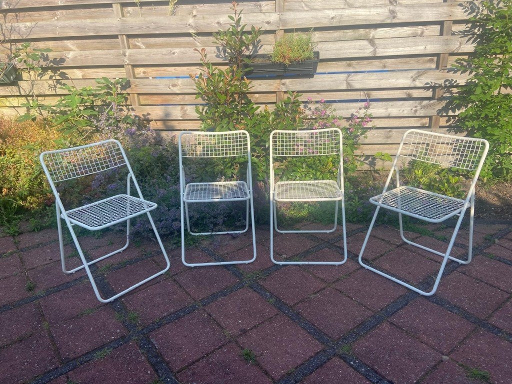 4x Gammelgaard design stoelen – wit metalen draadframe, Ophalen, Gebruikt, Wit, Vier