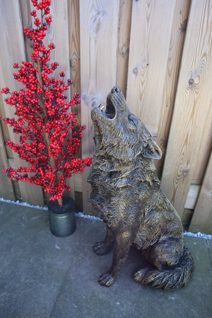 Wolf beeld goud 74 cm | tuinbeeld & woondecoratie, Dierenbeeld, Kunststof, -, -
