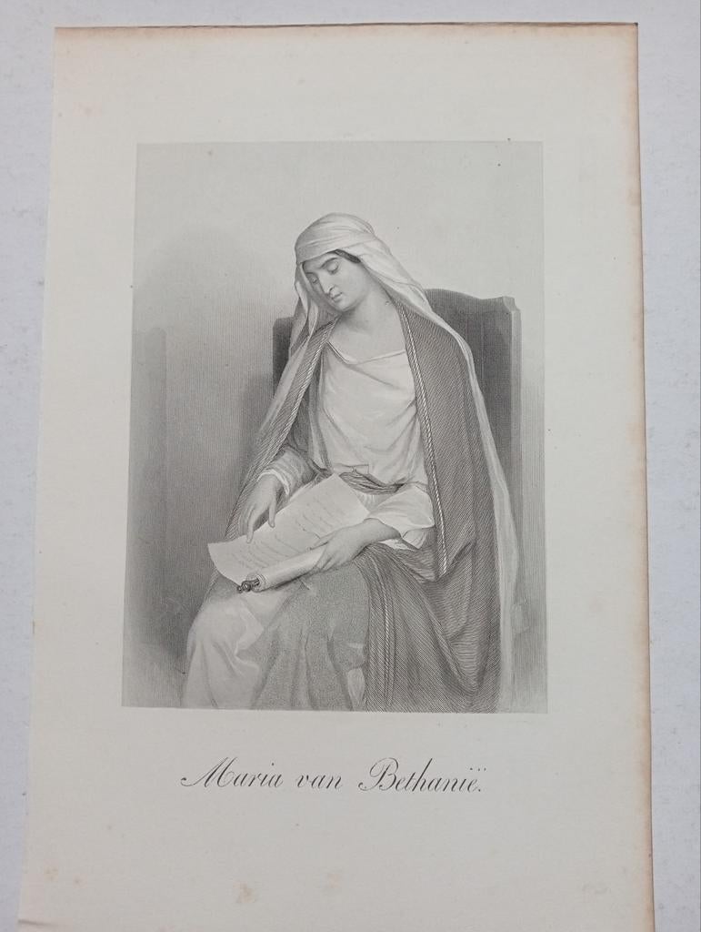Maria van Bethanie oude gravure, Antiek en Kunst, Kunst | Etsen en Gravures, Ophalen of Verzenden