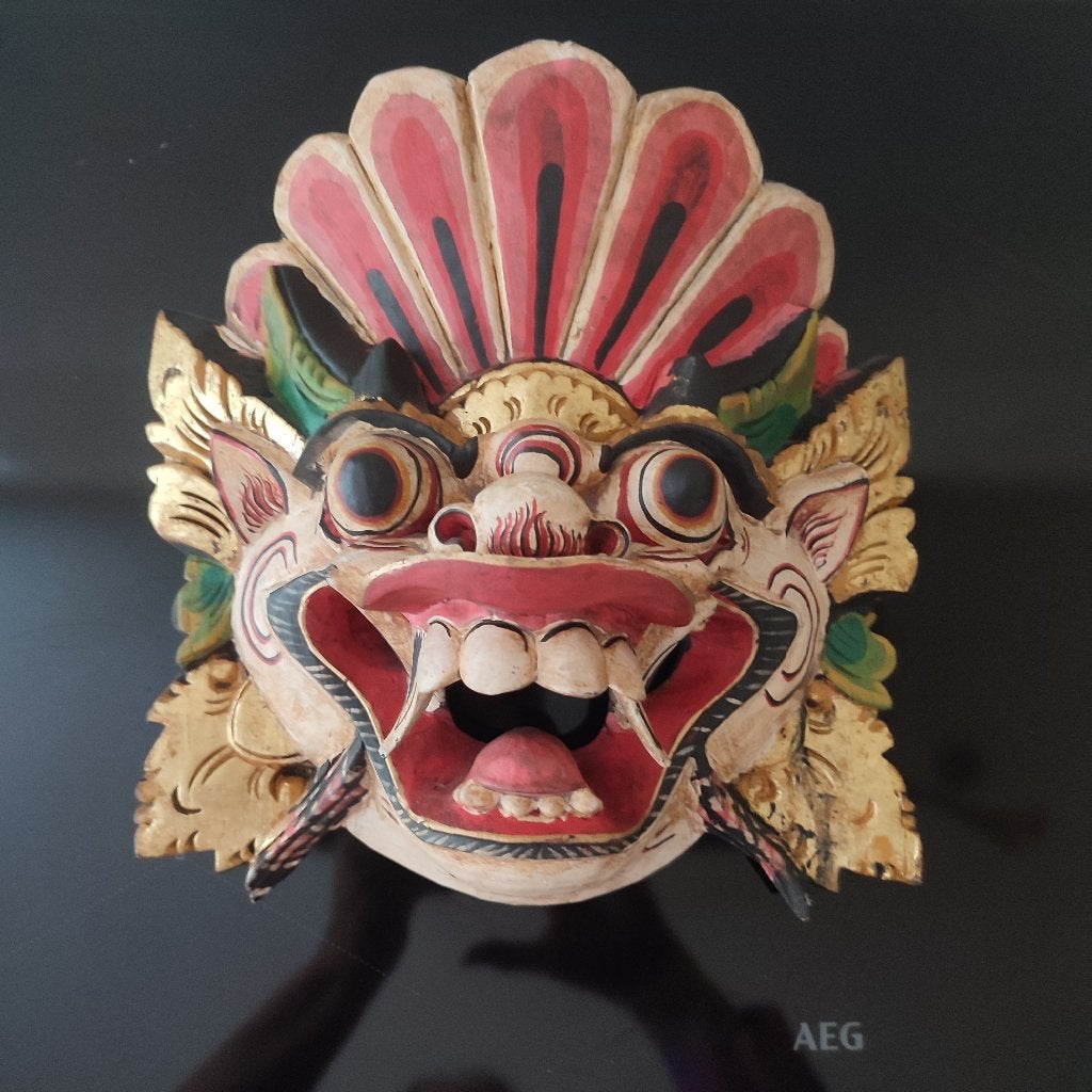 Balinees Barung Masker, Ophalen, Oosters, Hout, 32 cm