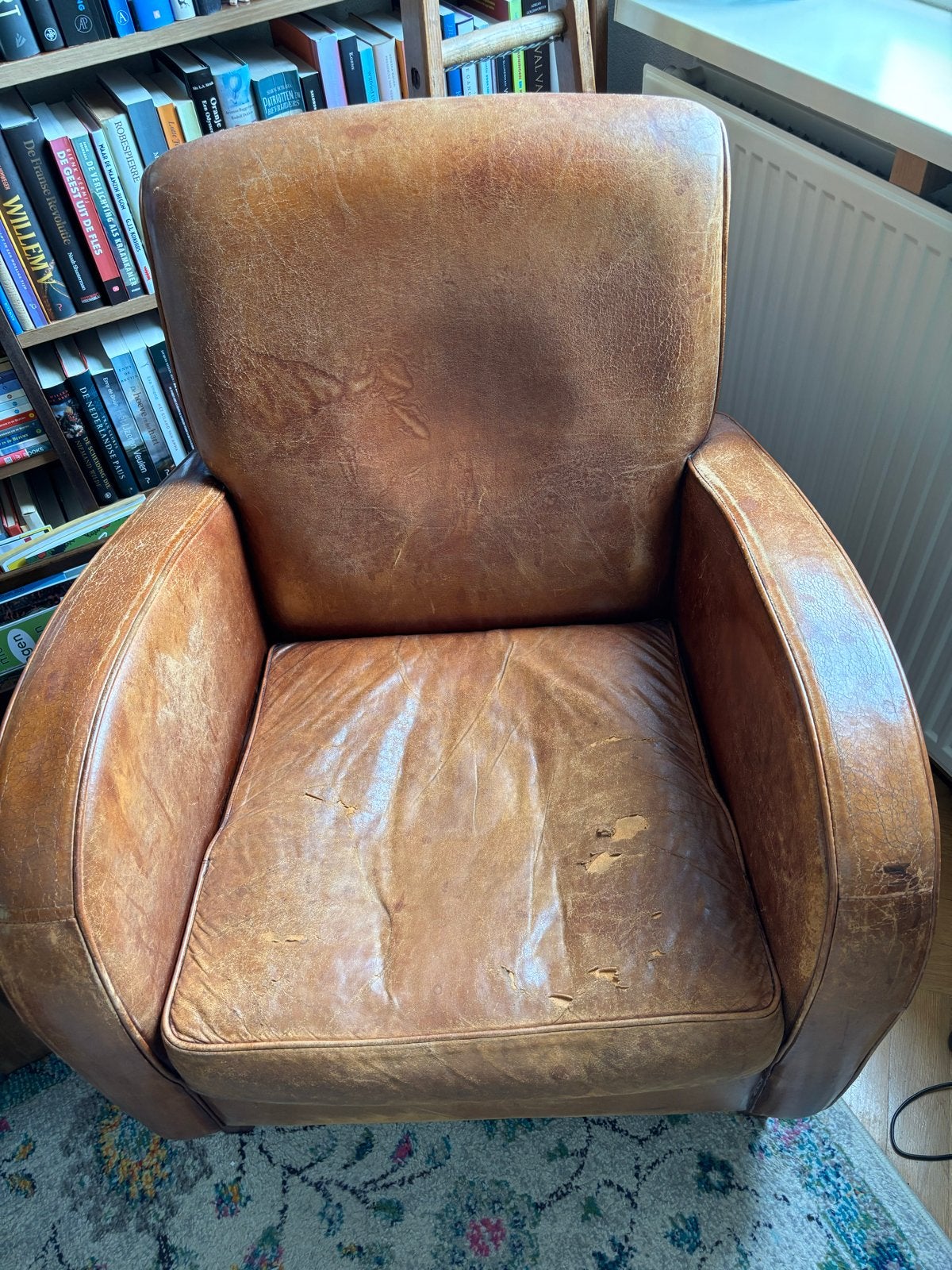 Vintage Leren Fauteuil - Gebruikt, Ophalen, Gebruikt, Leer, 75 tot 100 cm