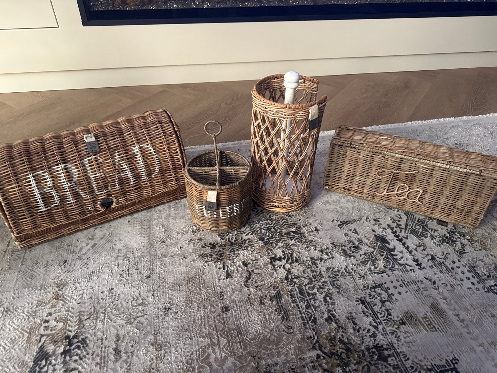 Riviera Maison Rotan Keuken Accessoires Set (4 stuks), Theepot/fluitketel, Gebruikt, Ophalen of Verzenden, Natuurlijk materiaal