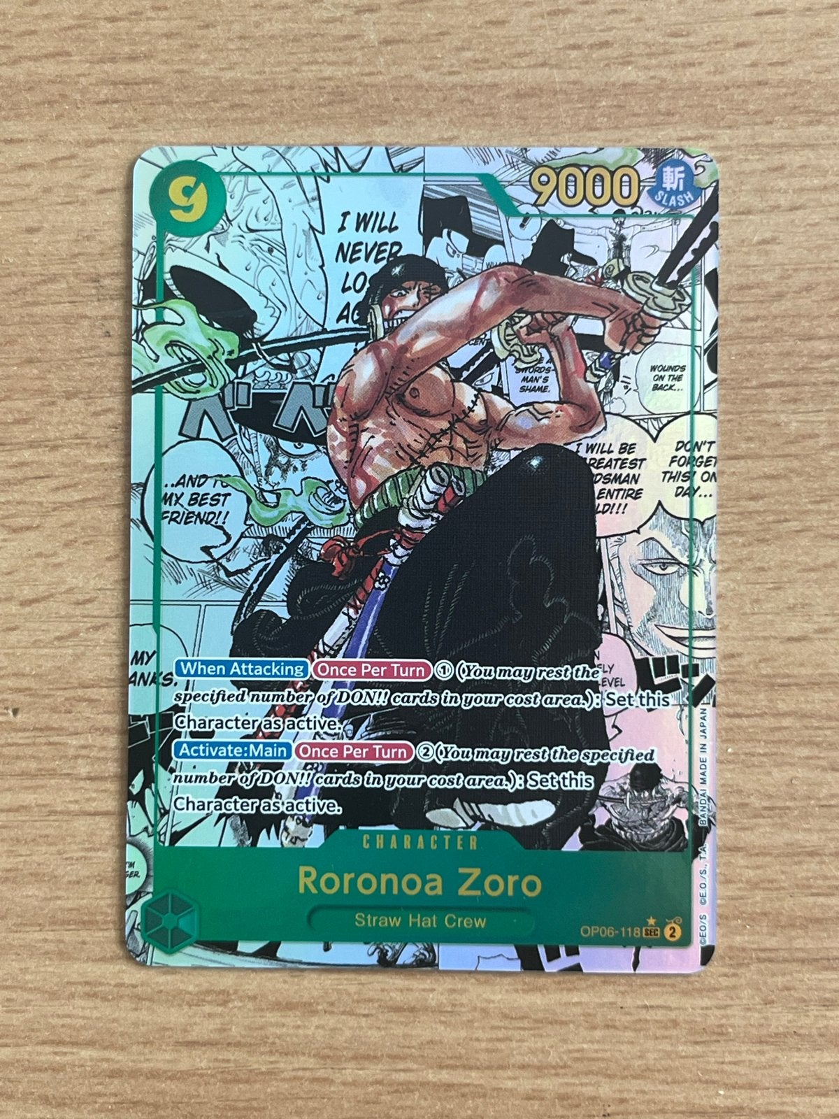 One Piece Card Game Roronoa Zoro OP06-118 SEC, Ophalen of Verzenden, Zo goed als nieuw, Losse kaart, Foil