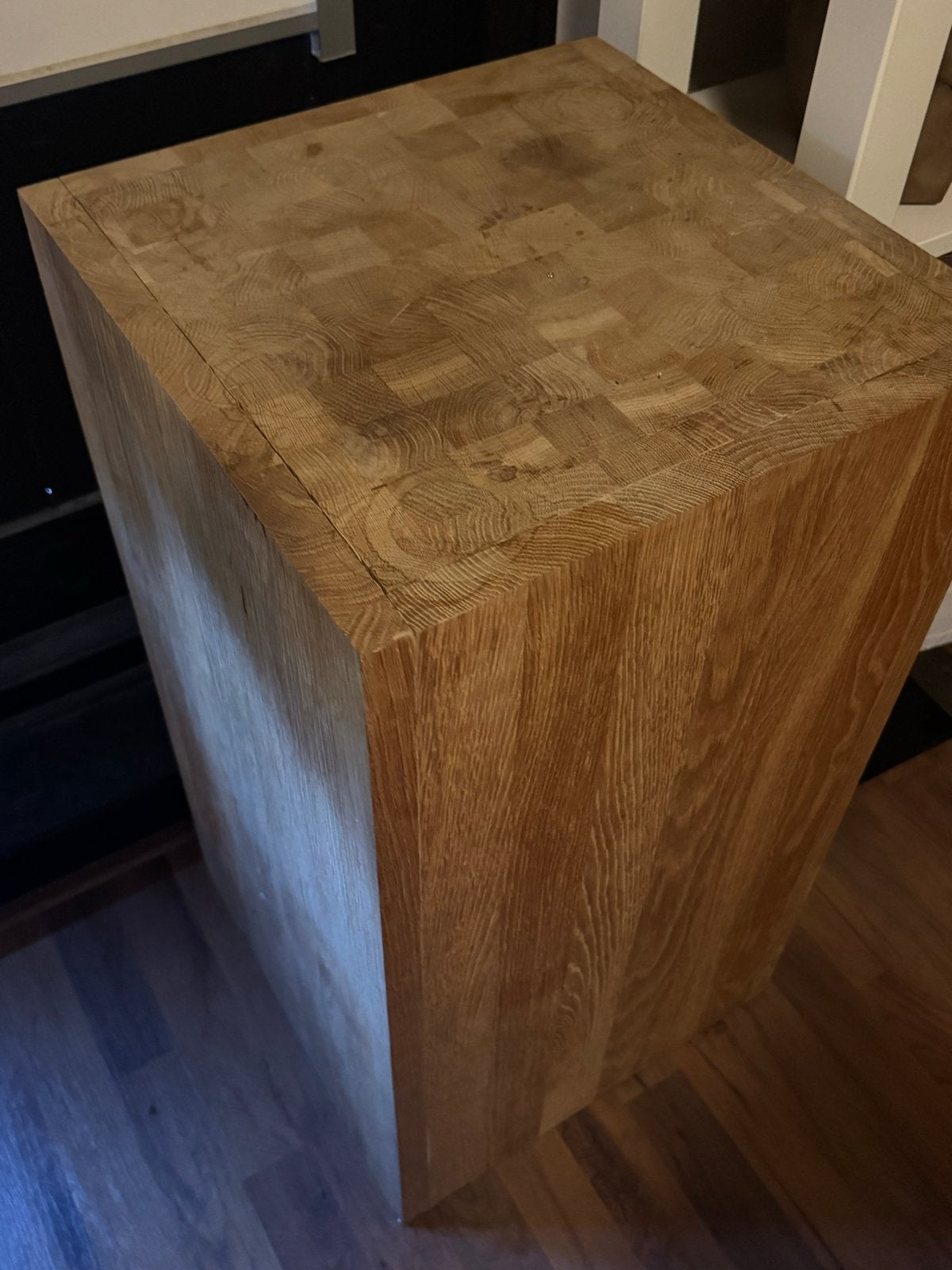 Massief eikenhouten blok - Bijzettafel/Kruk, Ophalen, Minder dan 55 cm, Gebruikt, Vierkant