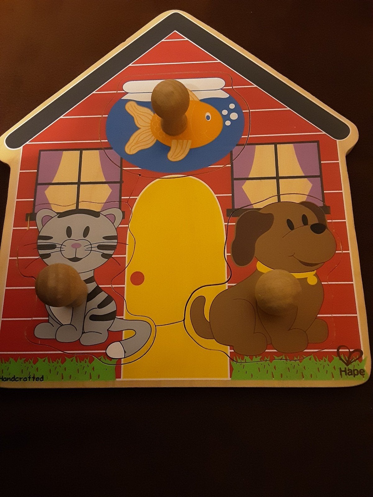 Houten huisdieren puzzel van Hape, 2 tot 4 jaar, Gebruikt, Ophalen of Verzenden, Van hout