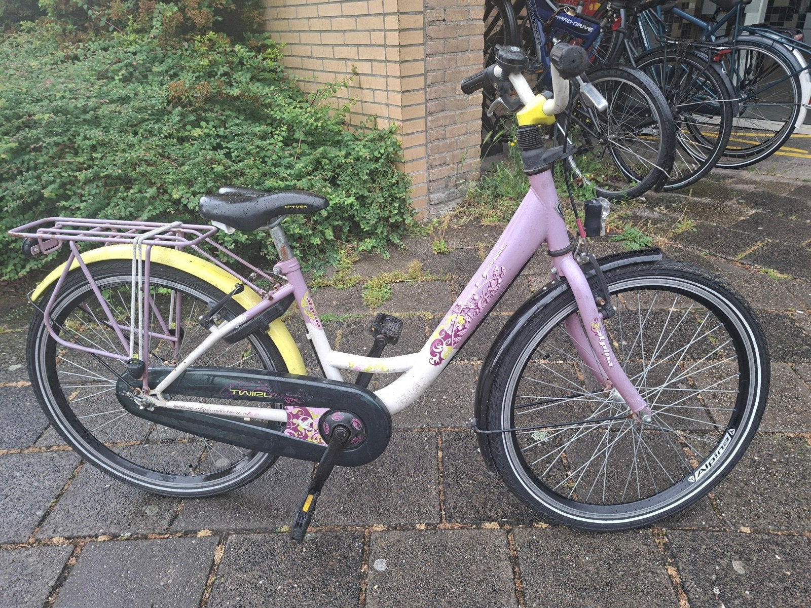 Kinderfiets 24 inch - Paars/Geel((vaste prijs)), Ophalen, Handrem, Gebruikt, 24 inch