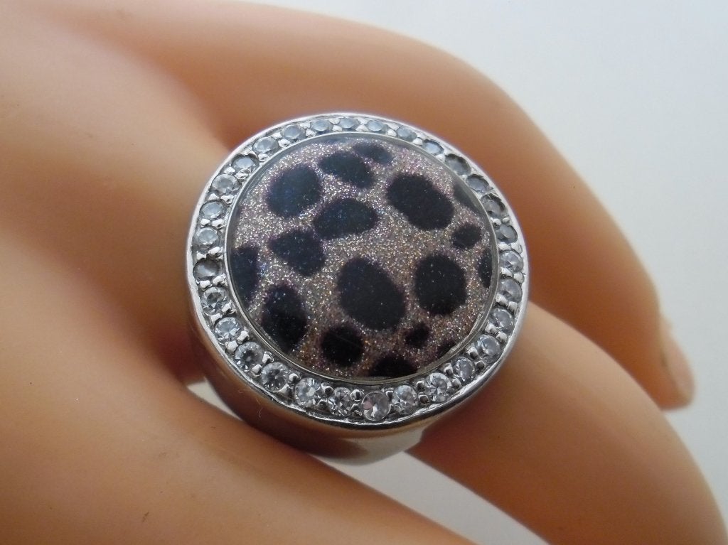 zilveren ring met dieren print en steentjes [158], Verzenden, Dame, Zilver, Zilver