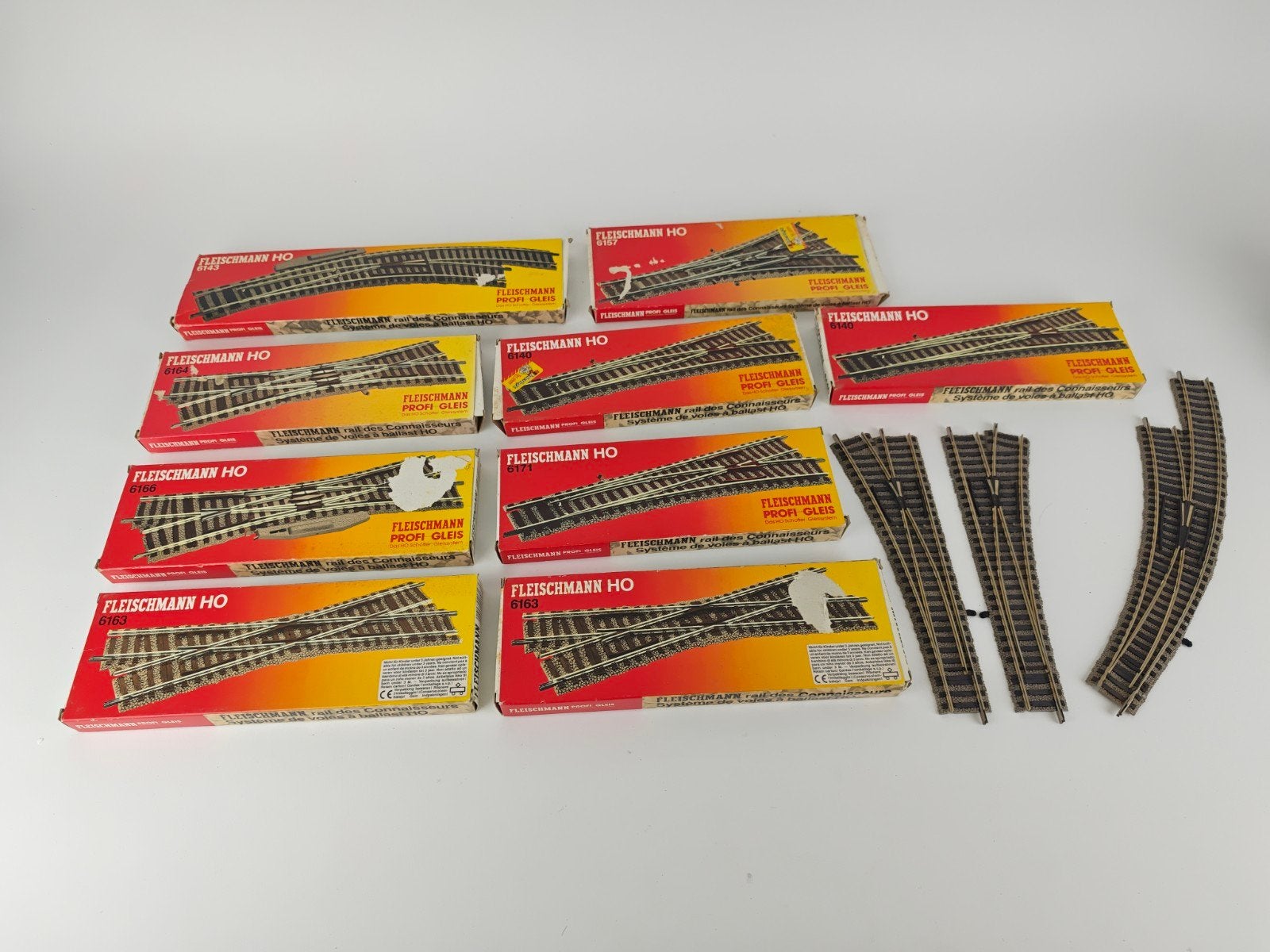 Fleischmann HO Profi-Gleis Wissels en Rails - 13 delig, Gebruikt, Gelijkstroom, Fleischmann, Rails