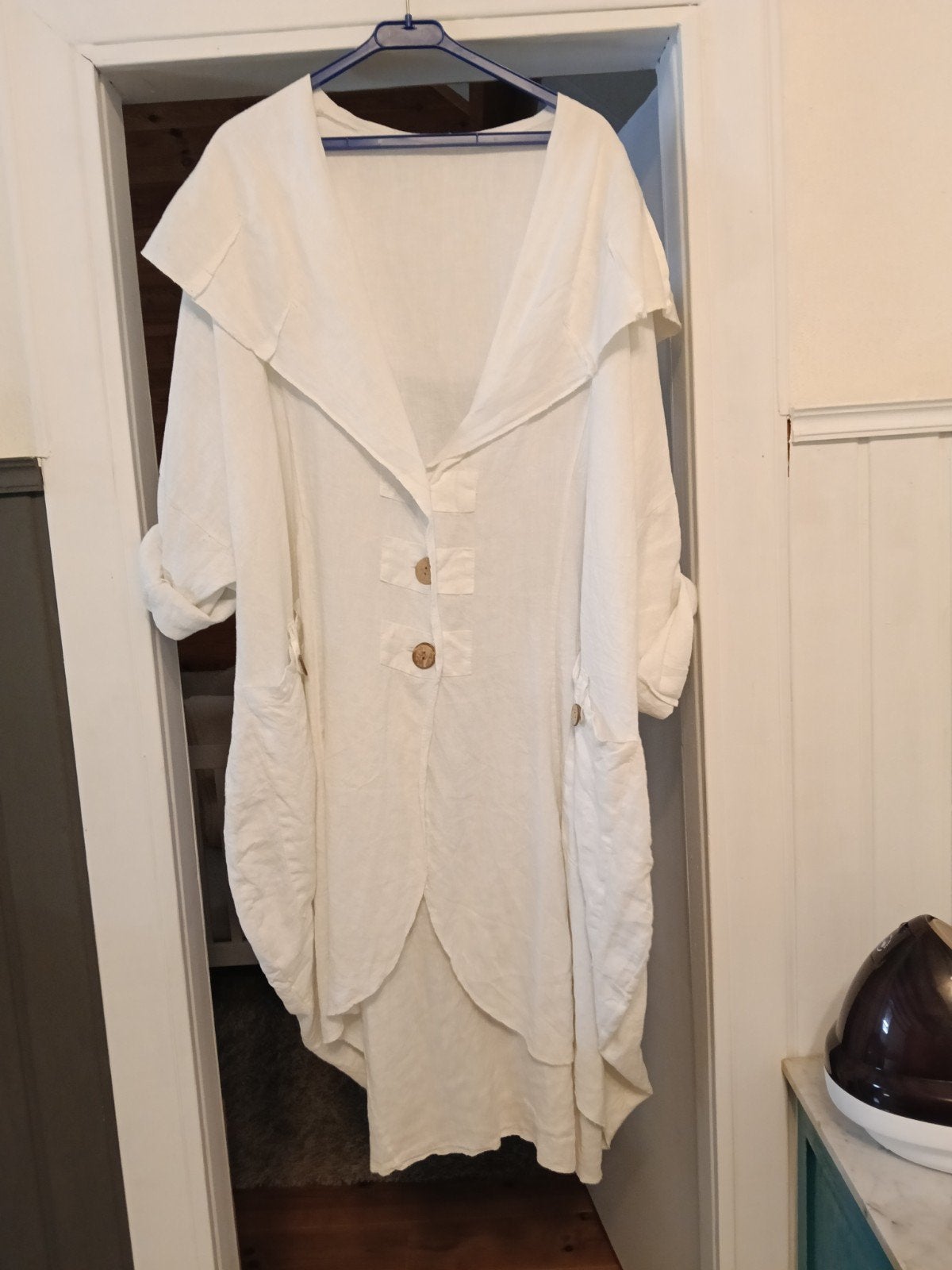 Witte linnen tuniek jas jurk, Kleding | Dames, Wit, Maat 46/48 (XL) of groter, Ophalen of Verzenden, Zo goed als nieuw