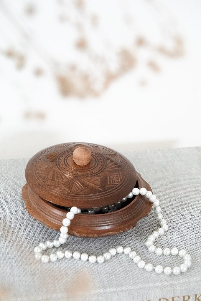 vintage houten bakje met deksel sieradendoosje, Ophalen of Verzenden