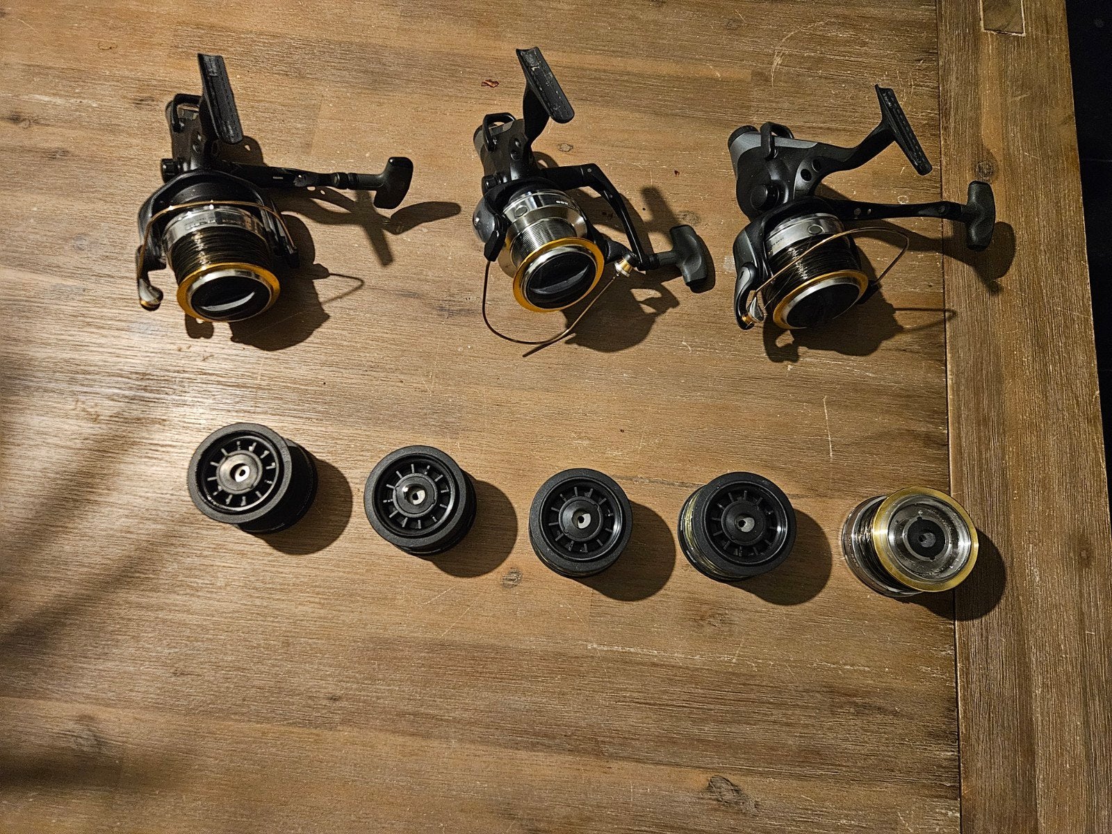Okuma Power Liner PL-865 baitrunner molens (set van 3), Ophalen of Verzenden, Gebruikt, Molen