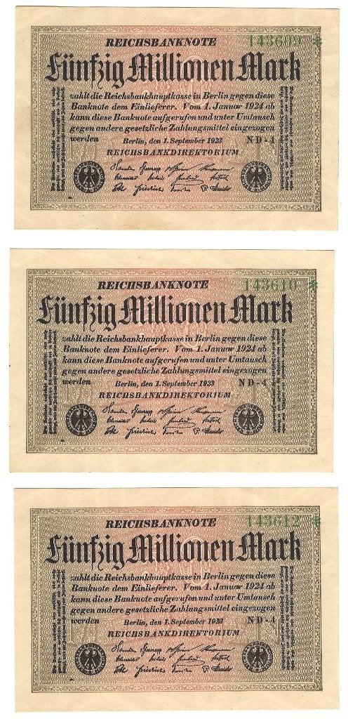 Oud biljet Reichsbanknote 50 miljoen mark, Ophalen, Duitsland, Los biljet