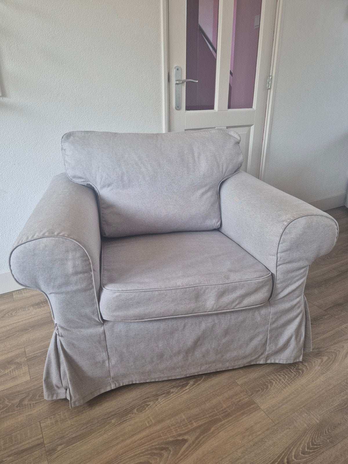Ikea Ektorp fauteuil met nieuwe lichtgrijze hoes, Ophalen, Gebruikt, Klassiek, Comfortabel, 75 tot 100 cm