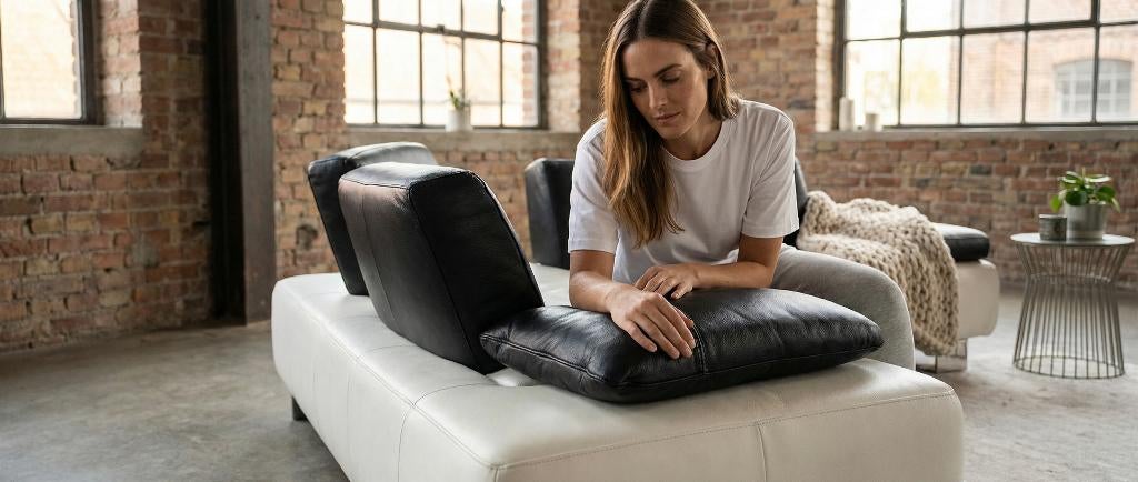 Montèl Witte Leren Hoekbank met Hocker–Gratis Levering, 250 tot 300 cm, Minder dan 75 cm, Hoekbank, Leer
