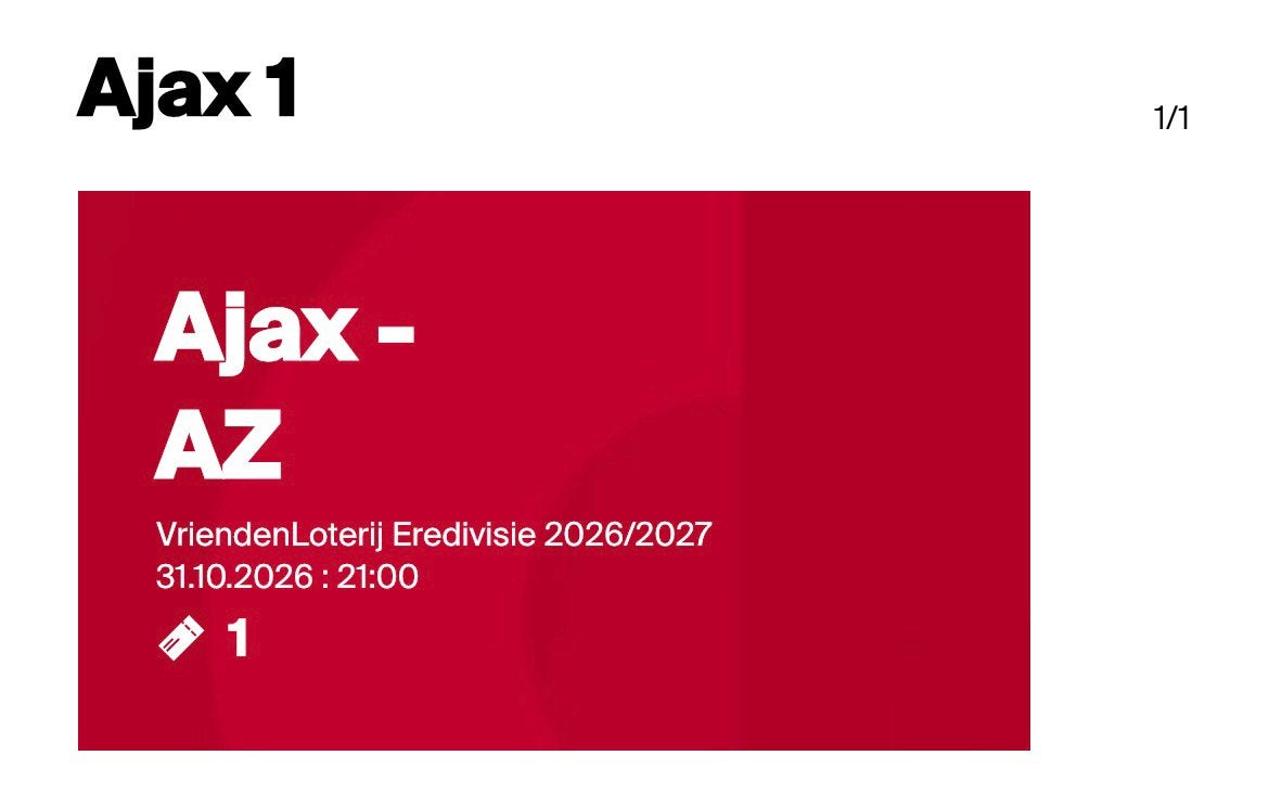Ajax - az   Zuid J- vak 428 1 ticket, Losse kaart, Eén persoon, Oktober