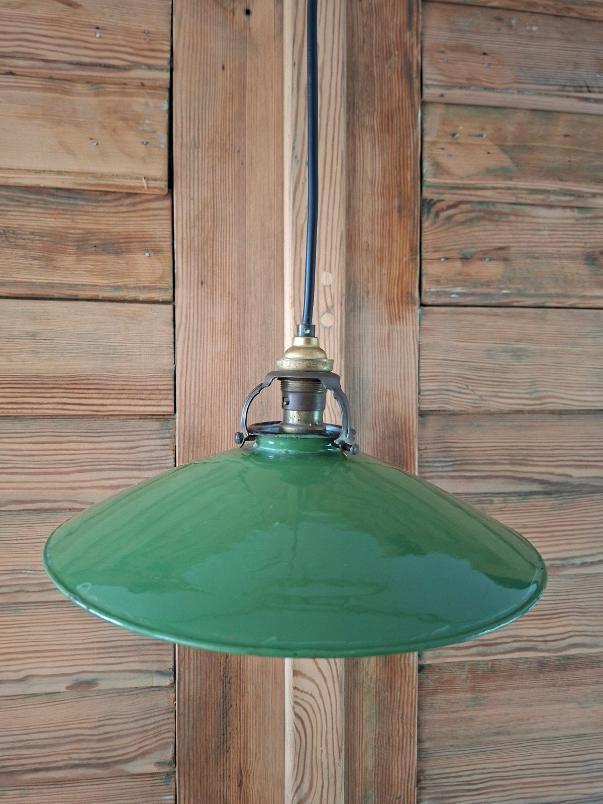 Groen emaille hanglamp , franse schotellamp, Ophalen of Verzenden