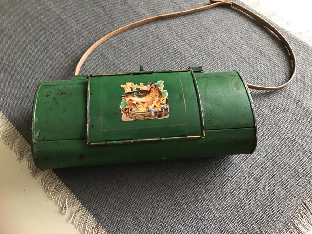 Vintage botanische trommel/ Lunchbox met Eenddecoratie, Ophalen of Verzenden