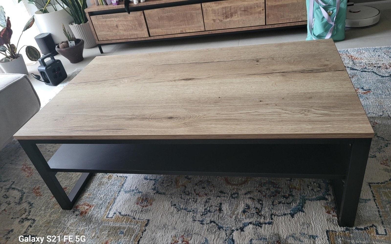 Salontafel met opbergruimte - Hout en Metaal, Minder dan 50 cm, Gebruikt, 100 tot 150 cm, Modern, Industrieel