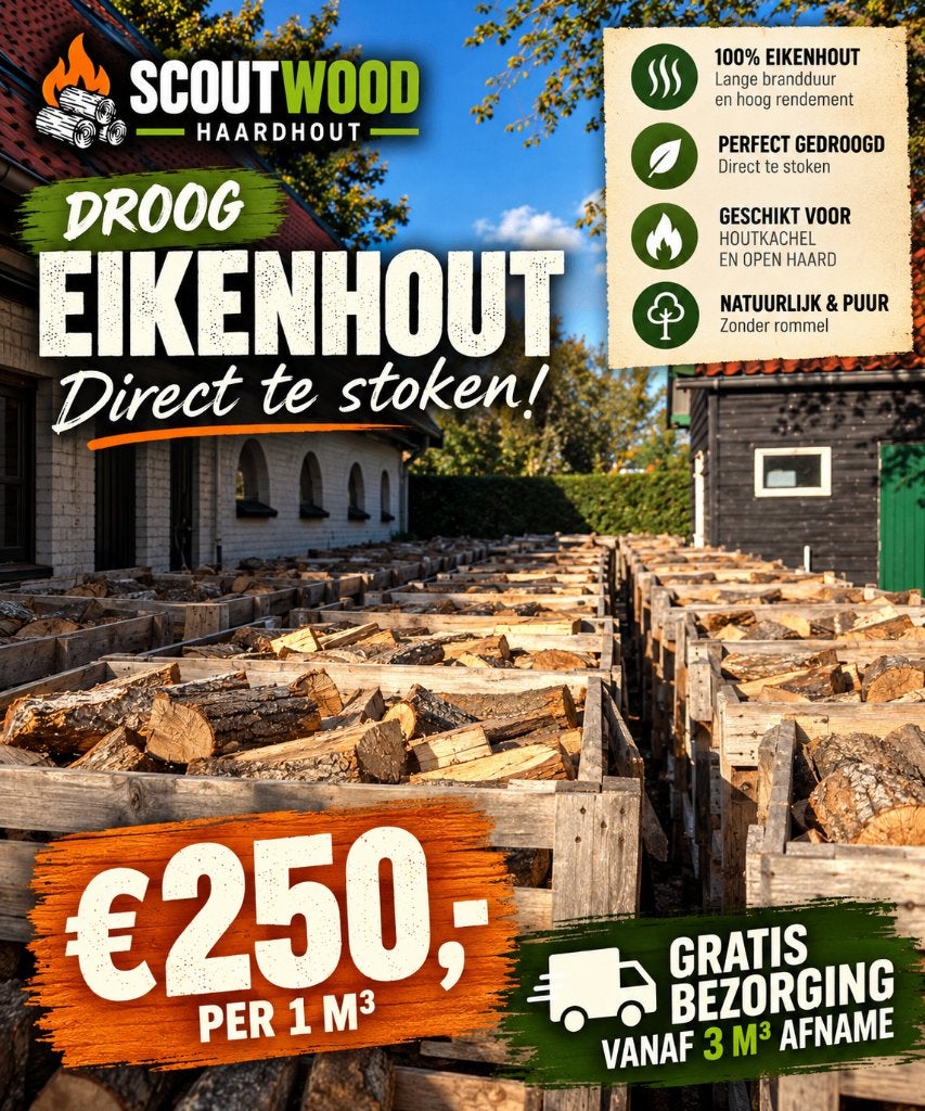 DROOG EIKEN HAARDHOUT –  | €250 PER M³, Tuin en Terras, 6 m³ of meer, Ophalen of Verzenden, Eikenhout, Blokken