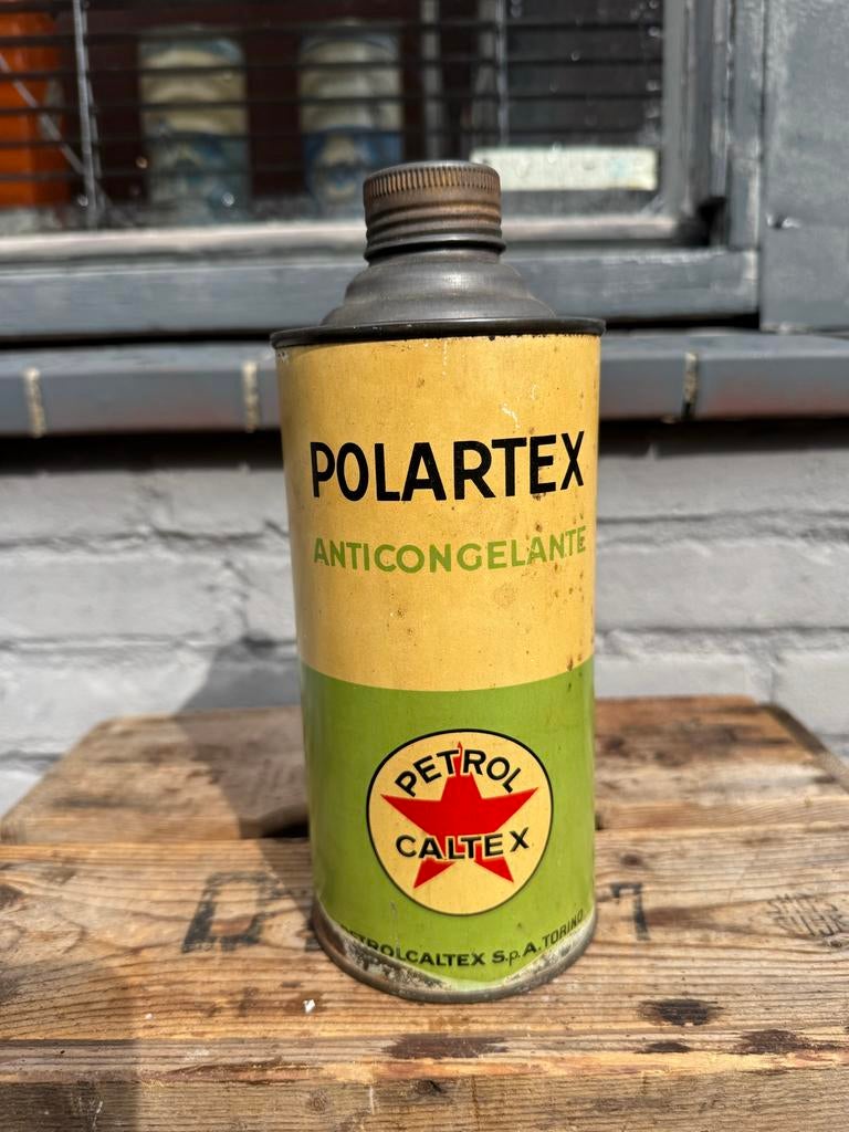Vintage POLARTEX Antigel Blik - Petrol Caltex, Verzamelen, Ophalen, Gebruikt, Overige, Overige merken