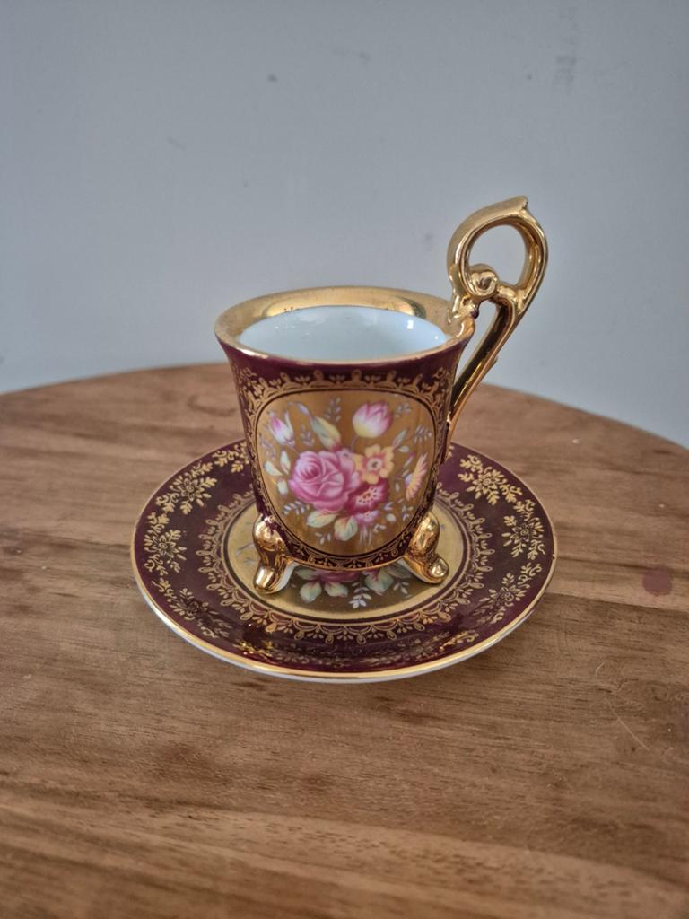 Vintage Ohashi China Kop en Schotel (1932) Dieprood & Goud, Ophalen of Verzenden
