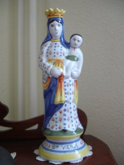 Wijwaterbakje & Maria-beeldje, Henriot, Quimper (29), France, Ophalen of Verzenden