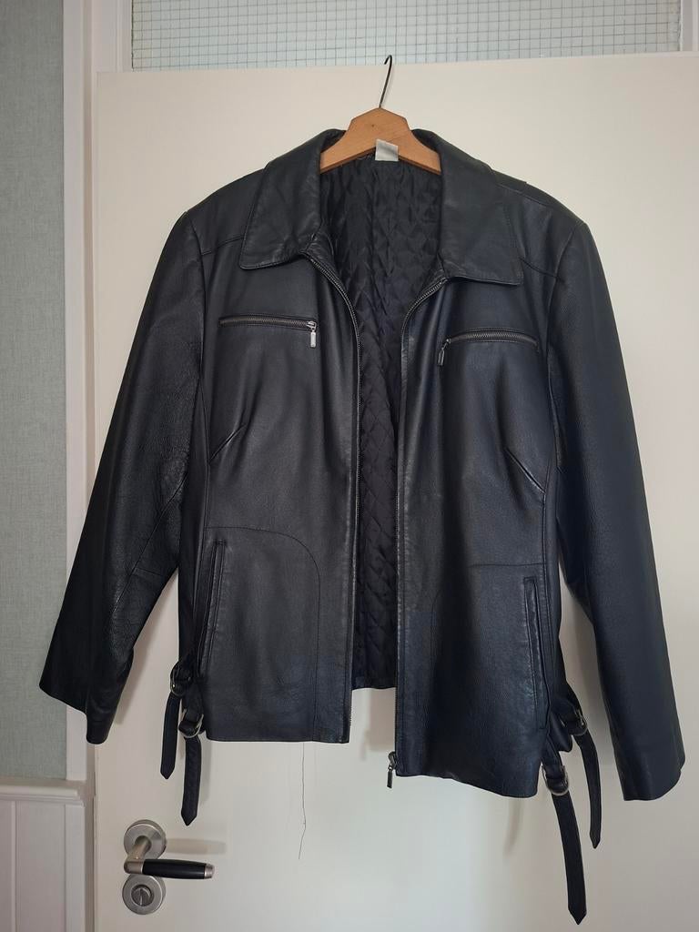 Zwart leren jack met ritsen en gespen, Zwart, Maat 46/48 (XL) of groter, Ophalen of Verzenden, Onbekend